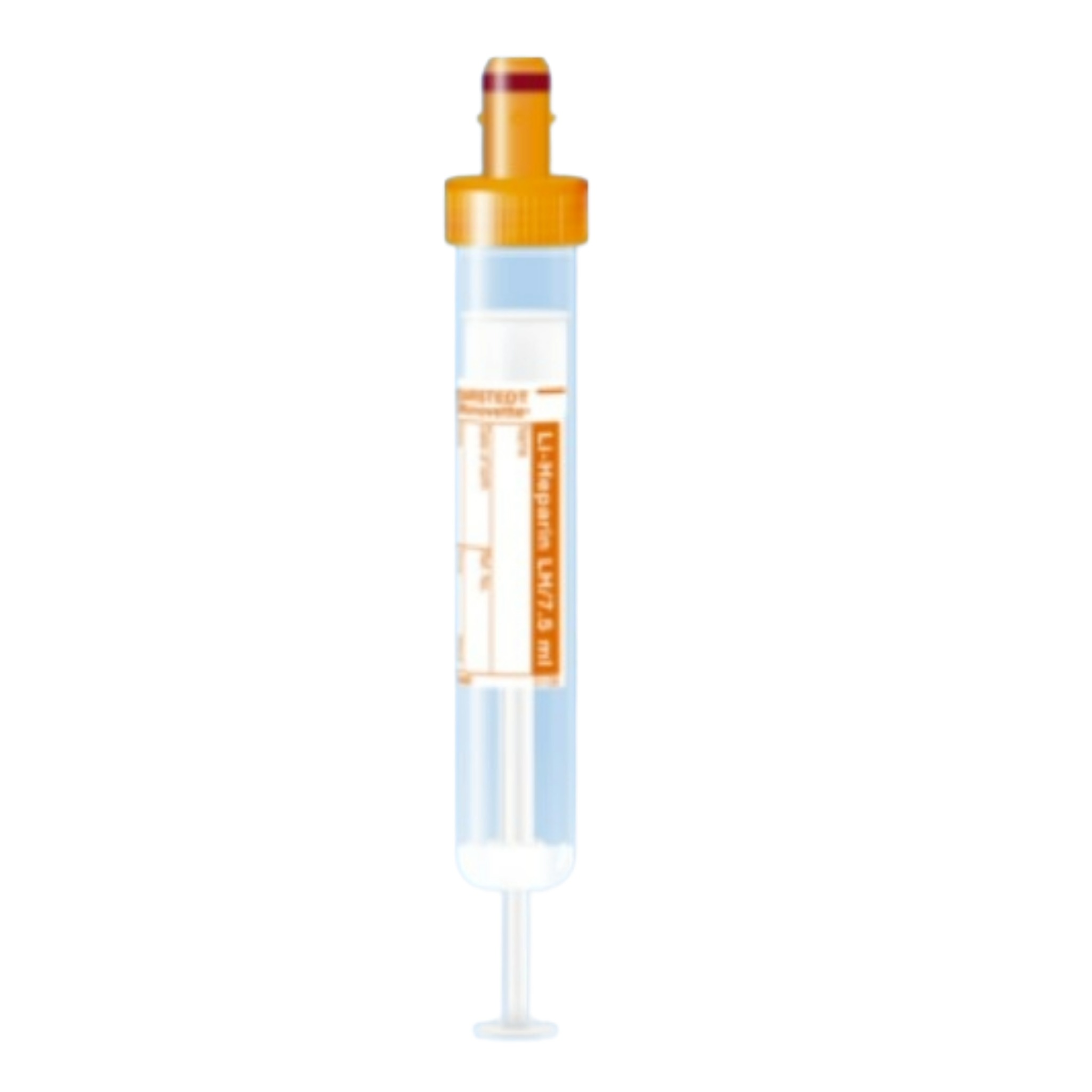 S-Monovette&#174; Lithium Heparin LH, fl&#252;ssig, 7,5 ml, Verschluss orange, (Lx&#216;) 92 x 15 mm, mit Papierett