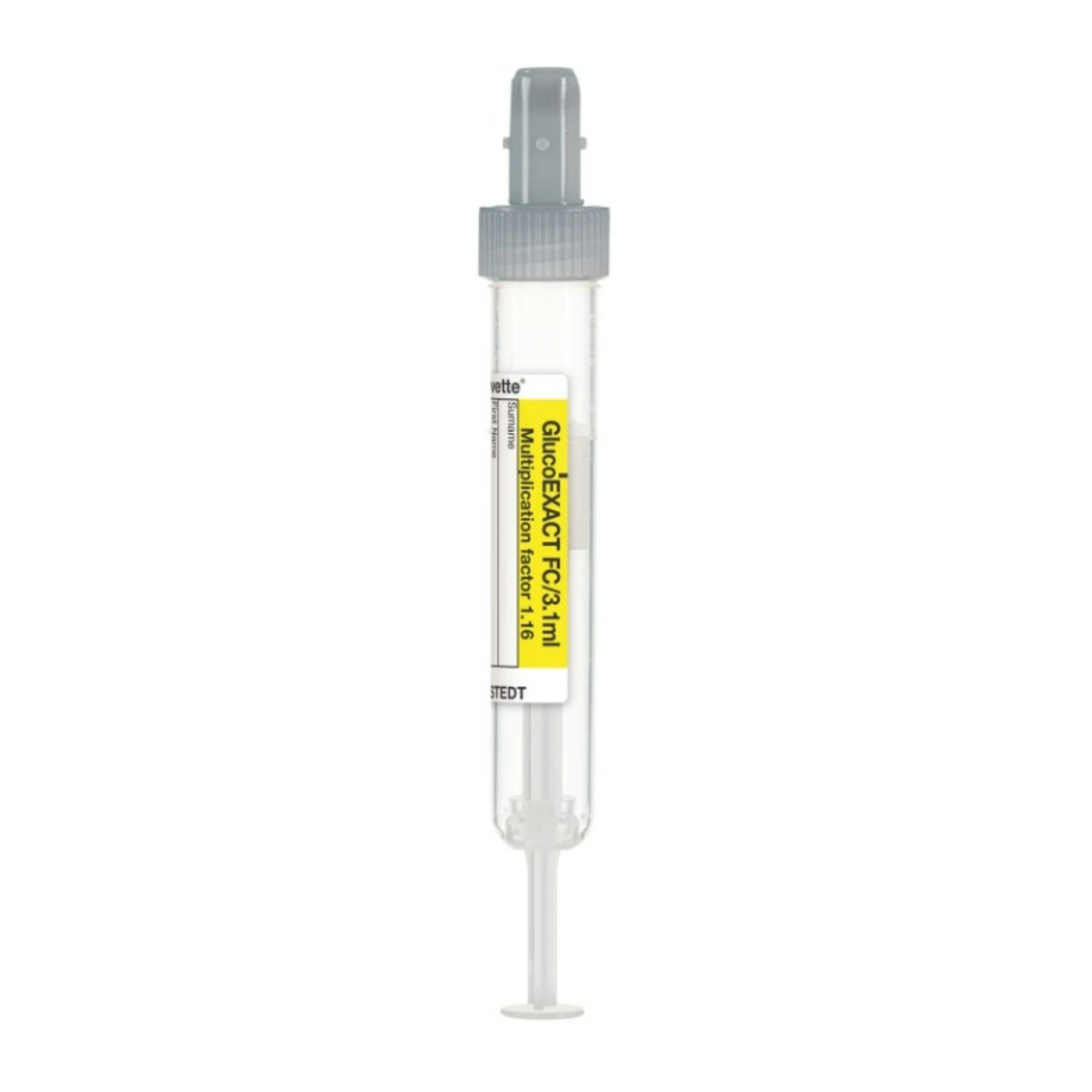 S‑Monovette GlucoEXACT FC, 3,1 ml, tappo grigio, 75 × 13 mm, con etichetta in carta
