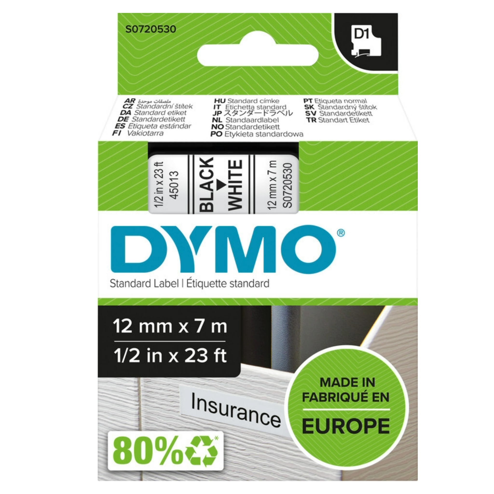 DYMO® Schriftband D1, Band weiss, Schrift schwarz - 1 Rolle