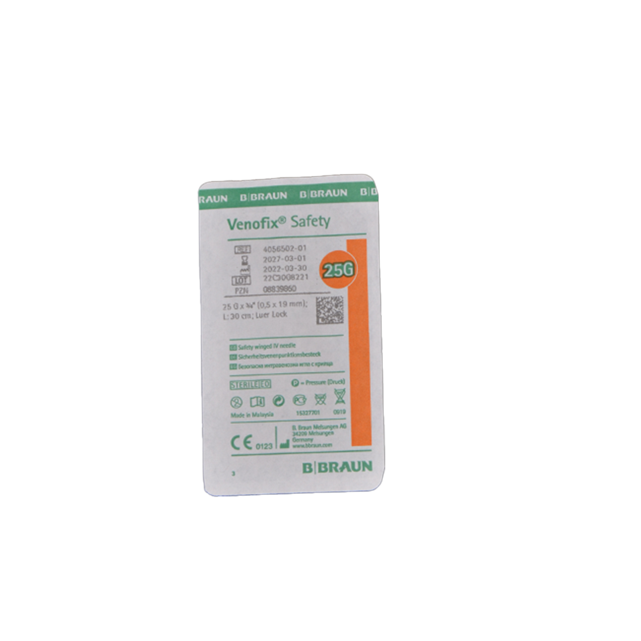 Venofix Safety Sicherheitsfl&#252;gelkan&#252;le orange, 0.50x19mm, steril, G25, Schlauch 30cm, LL, 50 Stk.