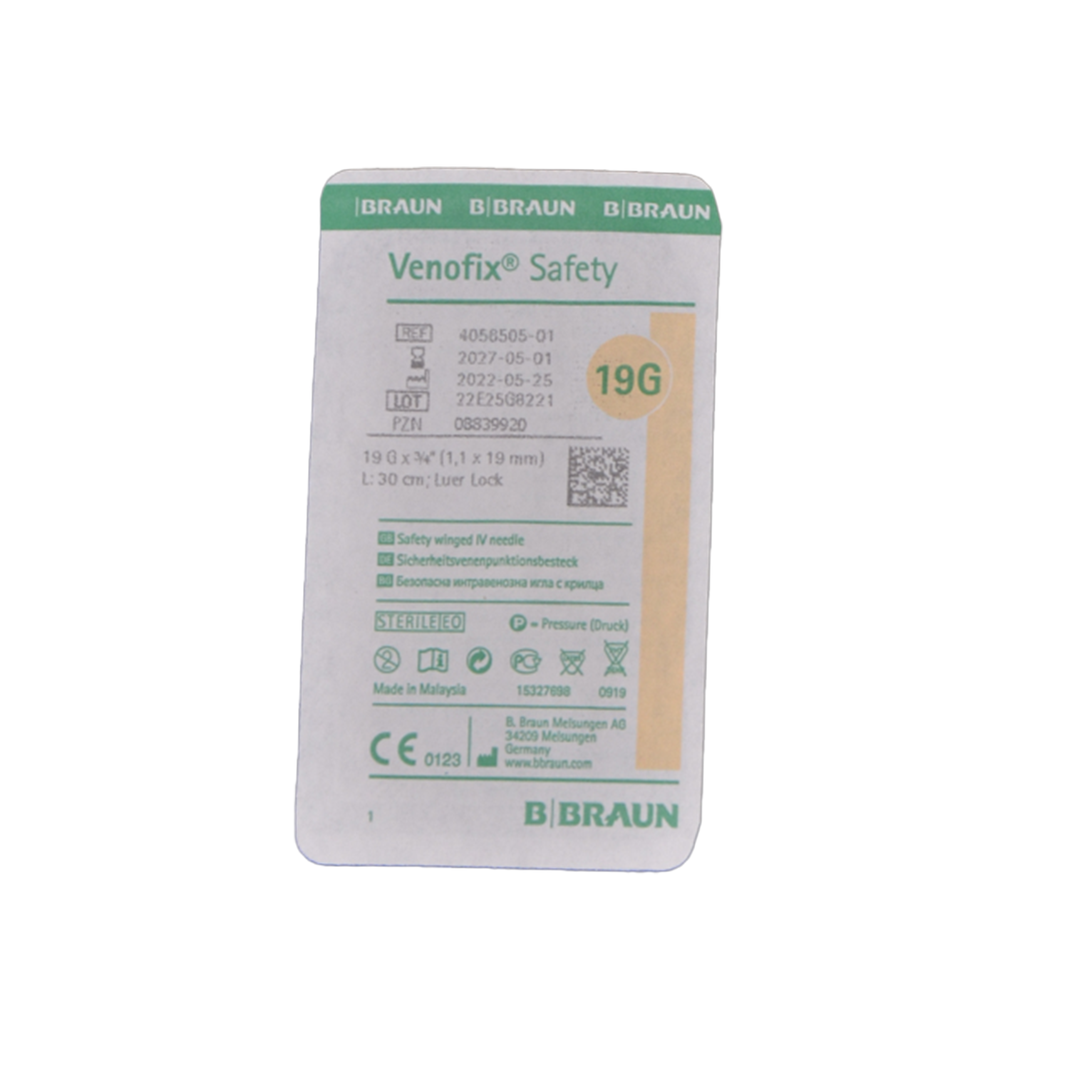 Venofix Safety Sicherheitsfl&#252;gelkan&#252;le gelb, 1.10x19mm, steril, 19G, Schlauch 30cm, LL, 50 Stk.