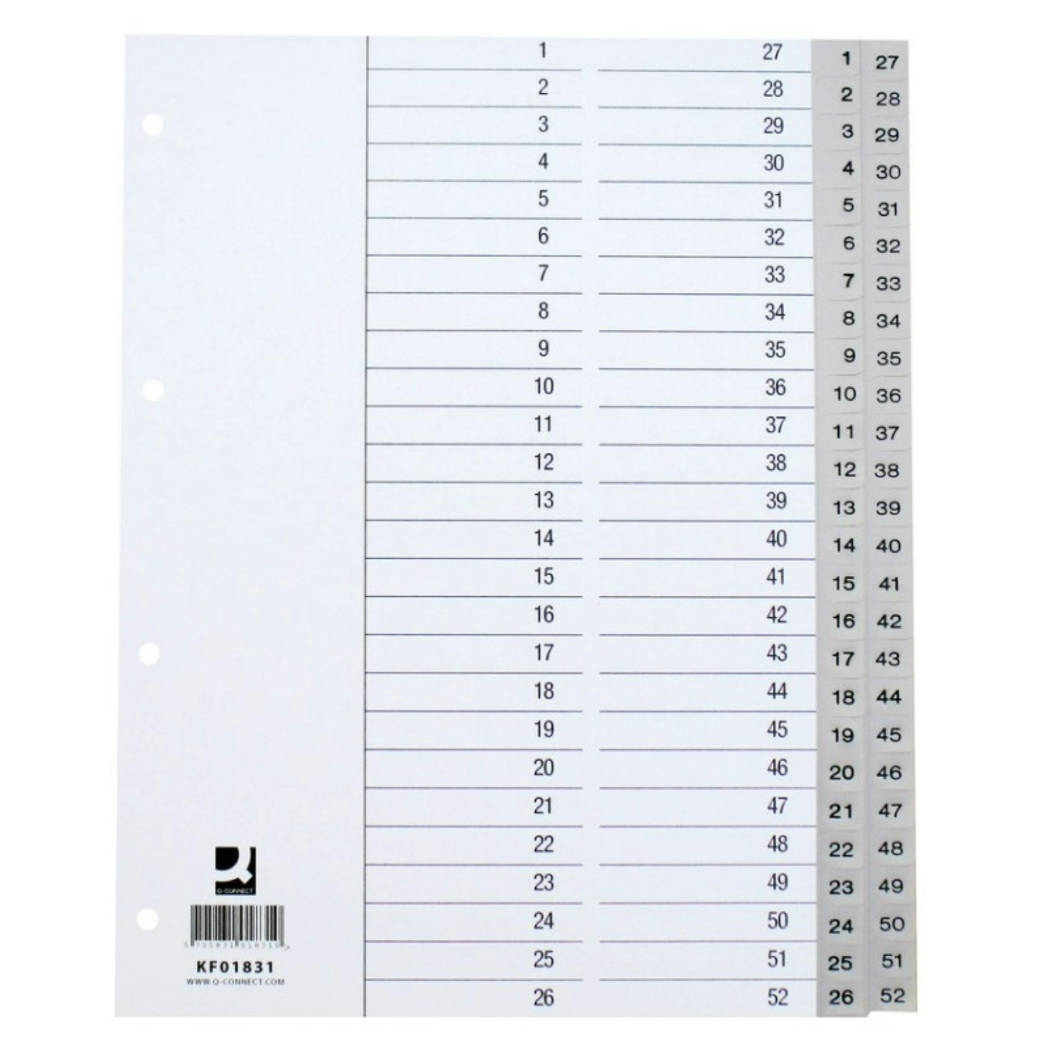 Register Plastik A4 1-52 grau - 1 Stk.