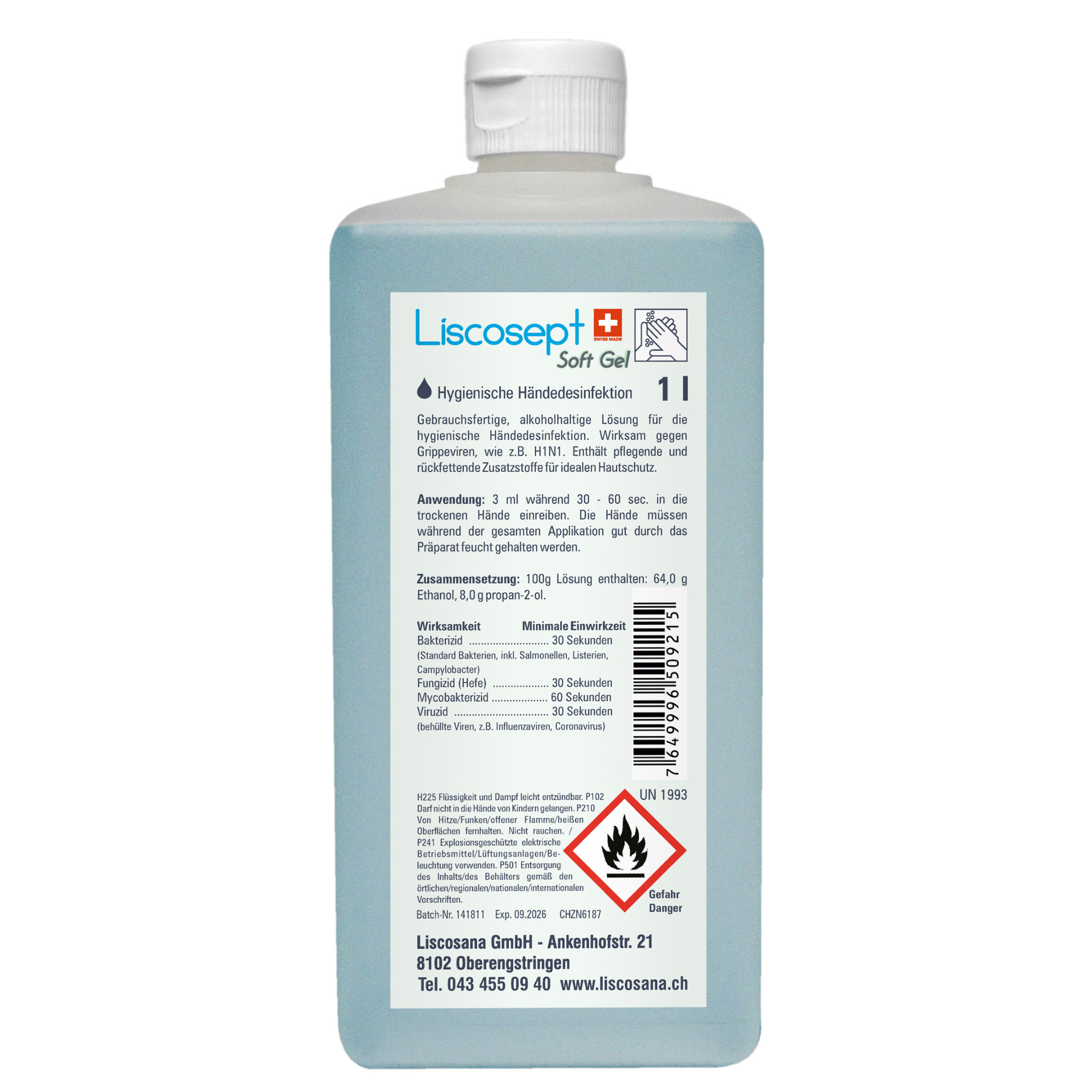 Liscosept Soft Gel, flacone euro da 1 litro con coperchio a cerniera