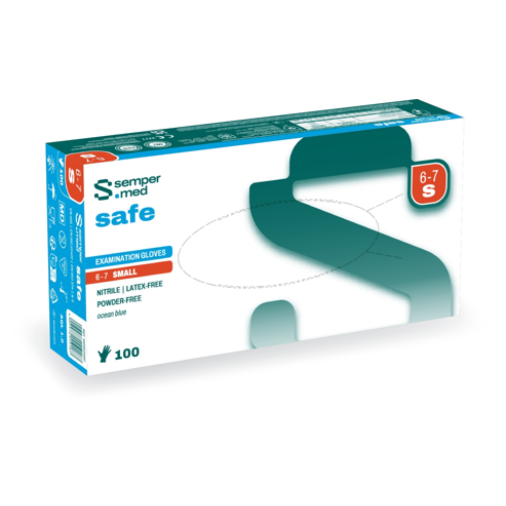 Gloves sempermed safe M, nitrile, blue, 100 pcs.