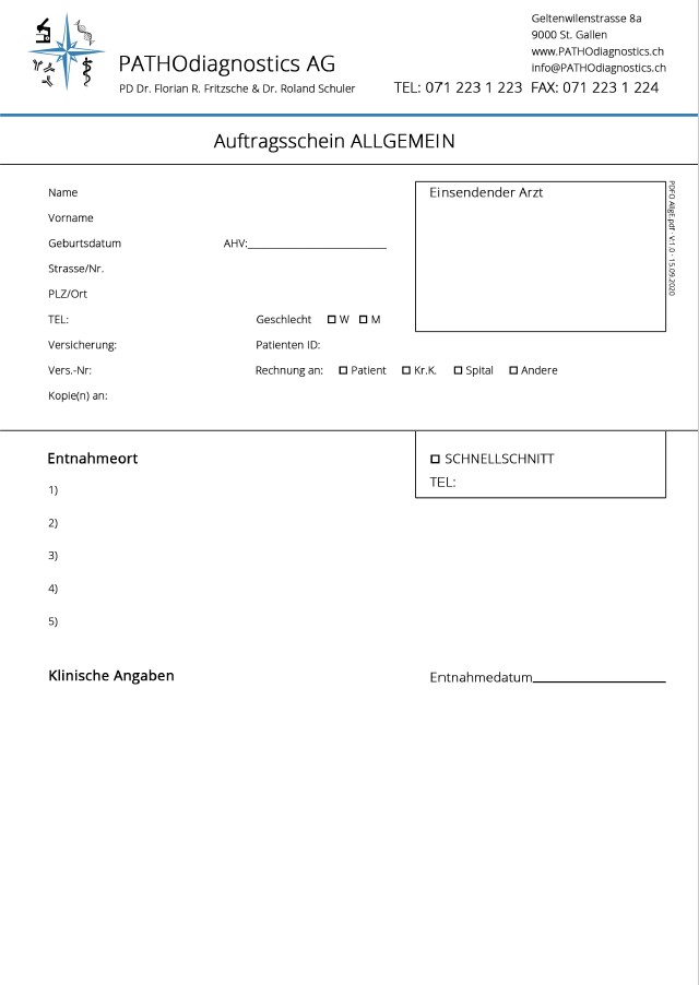 Auftragsformular Allgemein, unpersonalisiert