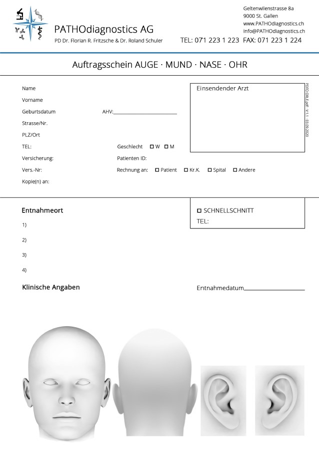 Auftragsformular HNO, unpersonalisiert