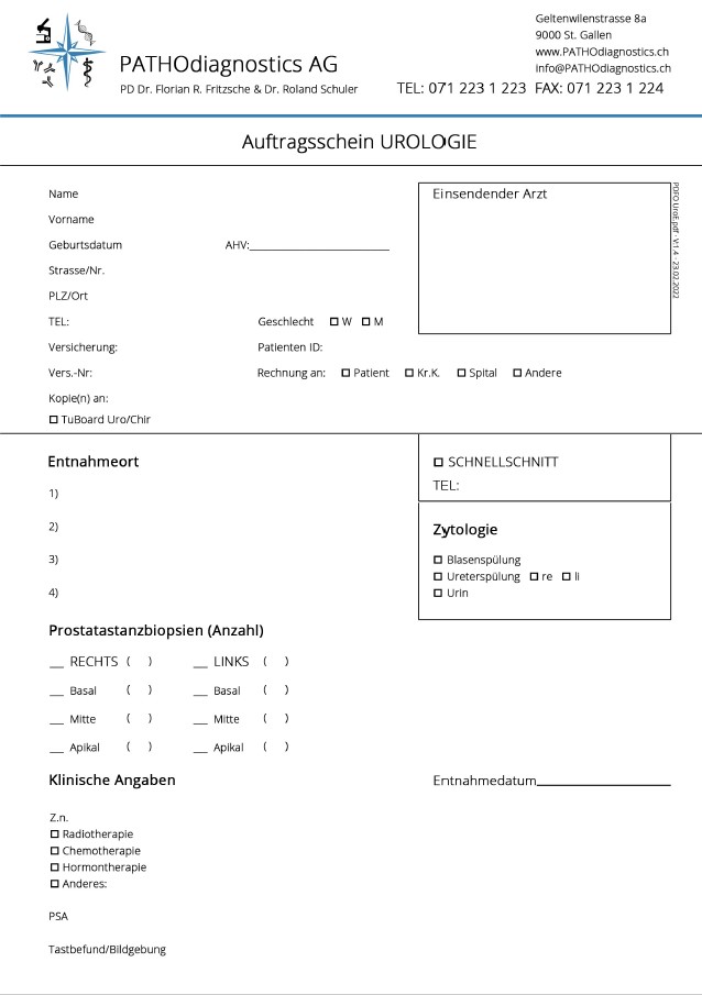 Auftragsformular Urologie, unpersonalisiert
