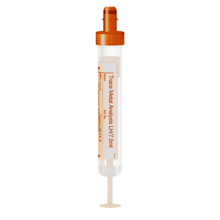 S-Monovette&amp;#174; Metallanalytik, 7,5 ml, Verschluss orange, (Lx&amp;#216;): 92x15mm, mit Papieretikett 5 Stk.