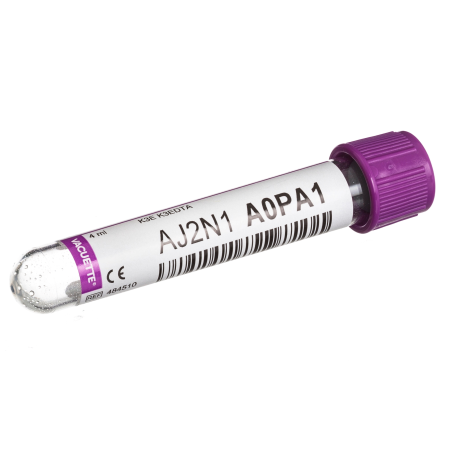 VACUETTE&#174; R&#214;HRCHEN 4 ml K3EDTA, 13x75 lila Kappe-schwarzer Ring, mit Barcode / 50 Stk.