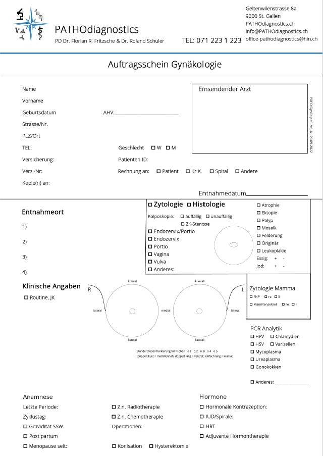 Auftragsformular Gyn&#228;kologie, unpersonalisiert